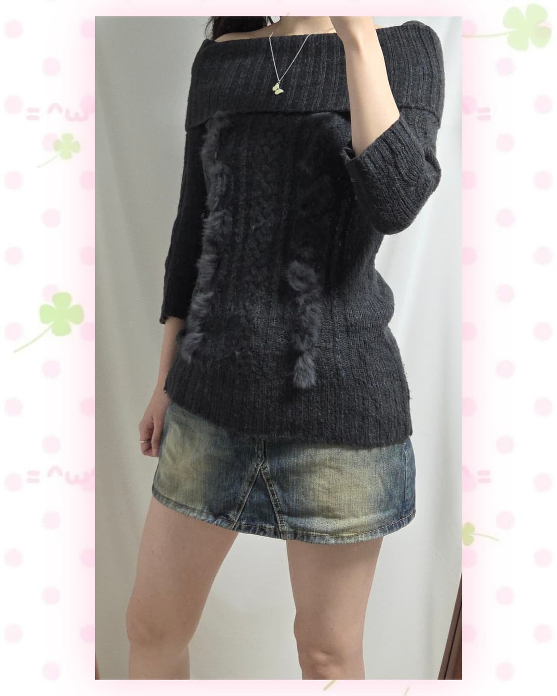 PINKY&DIANNE 챠콜 오프숄더 니트 상품이미지2