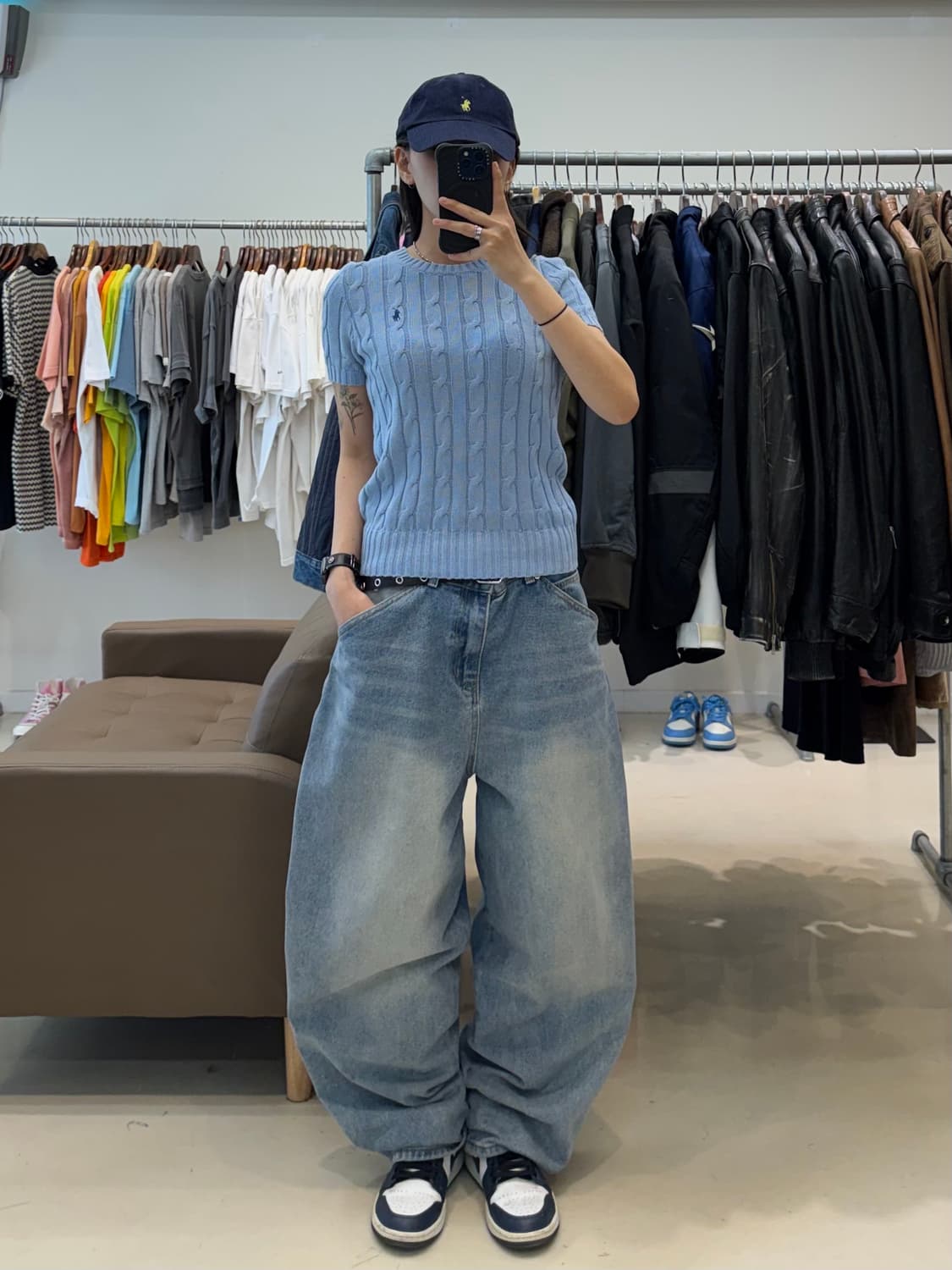 폴로 꽈배기 반팔 니트 하늘색 상품이미지5