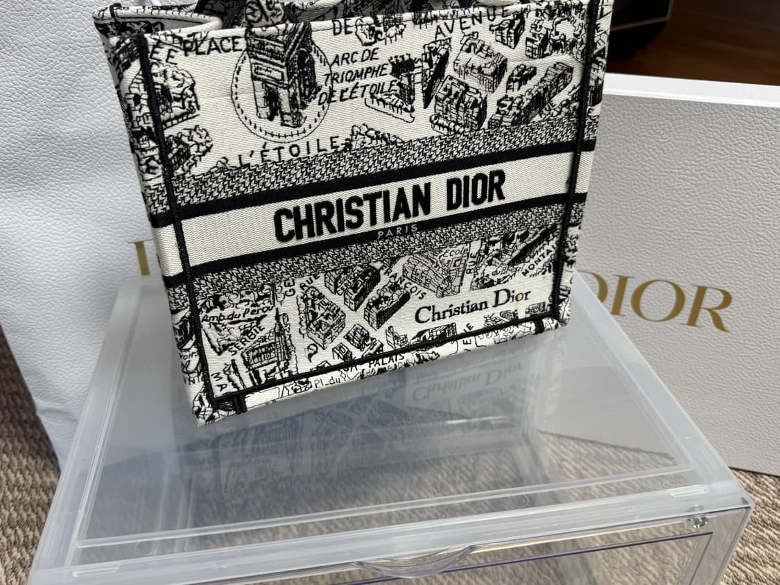 디올 스몰 북 토트백 플랜 드 파리 자수 화이트 블랙 상품이미지1