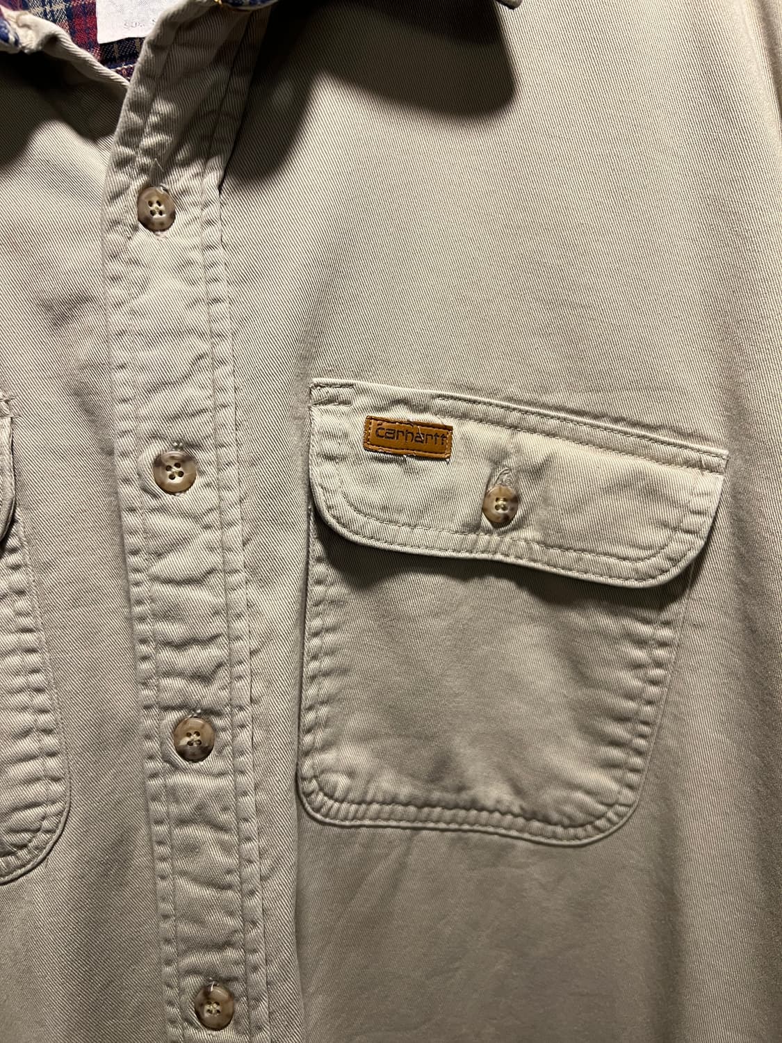 [2XL]90's 칼하트 USA 2포켓 체크 라이닝 아이보리 워크 셔츠 상품이미지3