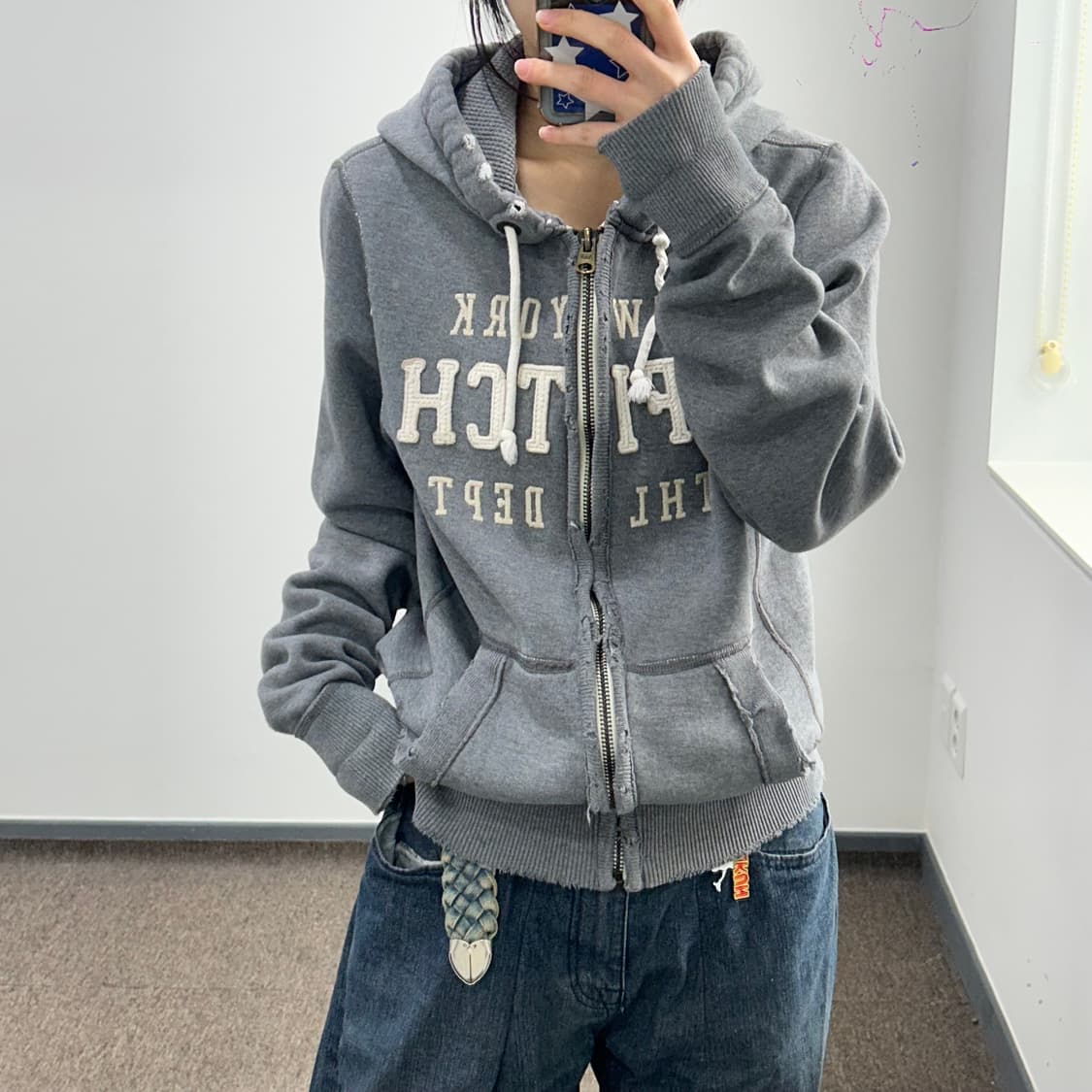 Abercrombie 아베크롬비 스펠아웃로고 그레이 후드집업 상품이미지1