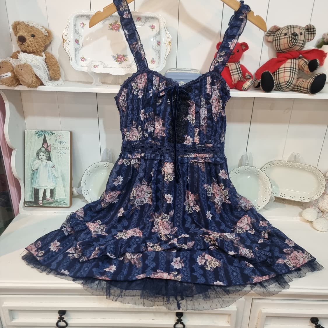 (액시즈팜) 네이비 플라워 쉬폰 원피스 상품이미지7