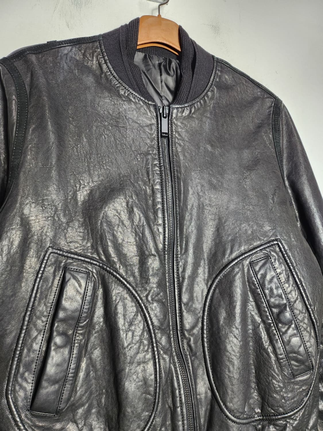 본 램스킨 고트스킨 믹스 가죽 블루종 상품이미지2