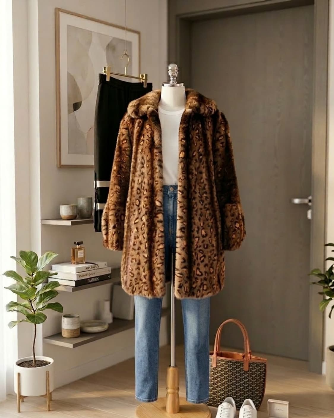 [천연 밍크 100%] 대동모피 레오파드 롱 밍크 코트 상품이미지1