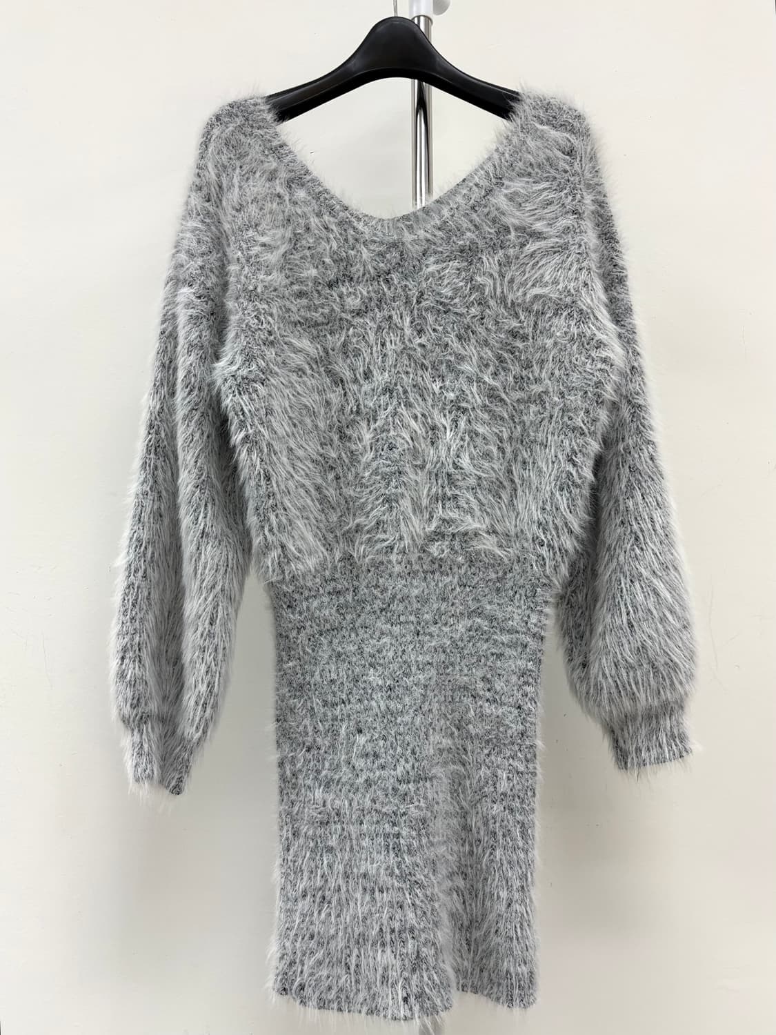 빈티지 그레이 퍼 니트 원피스 상품이미지5
