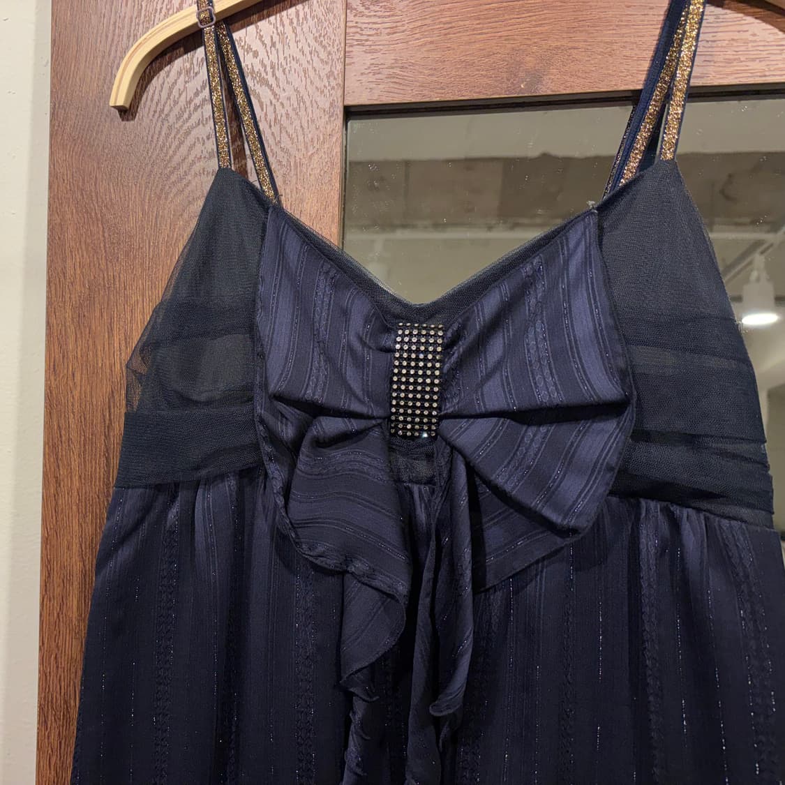 일본 빈티지 네이비 글리터 큐빅 리본 슬립 끈 원피스 갸루 상품이미지3