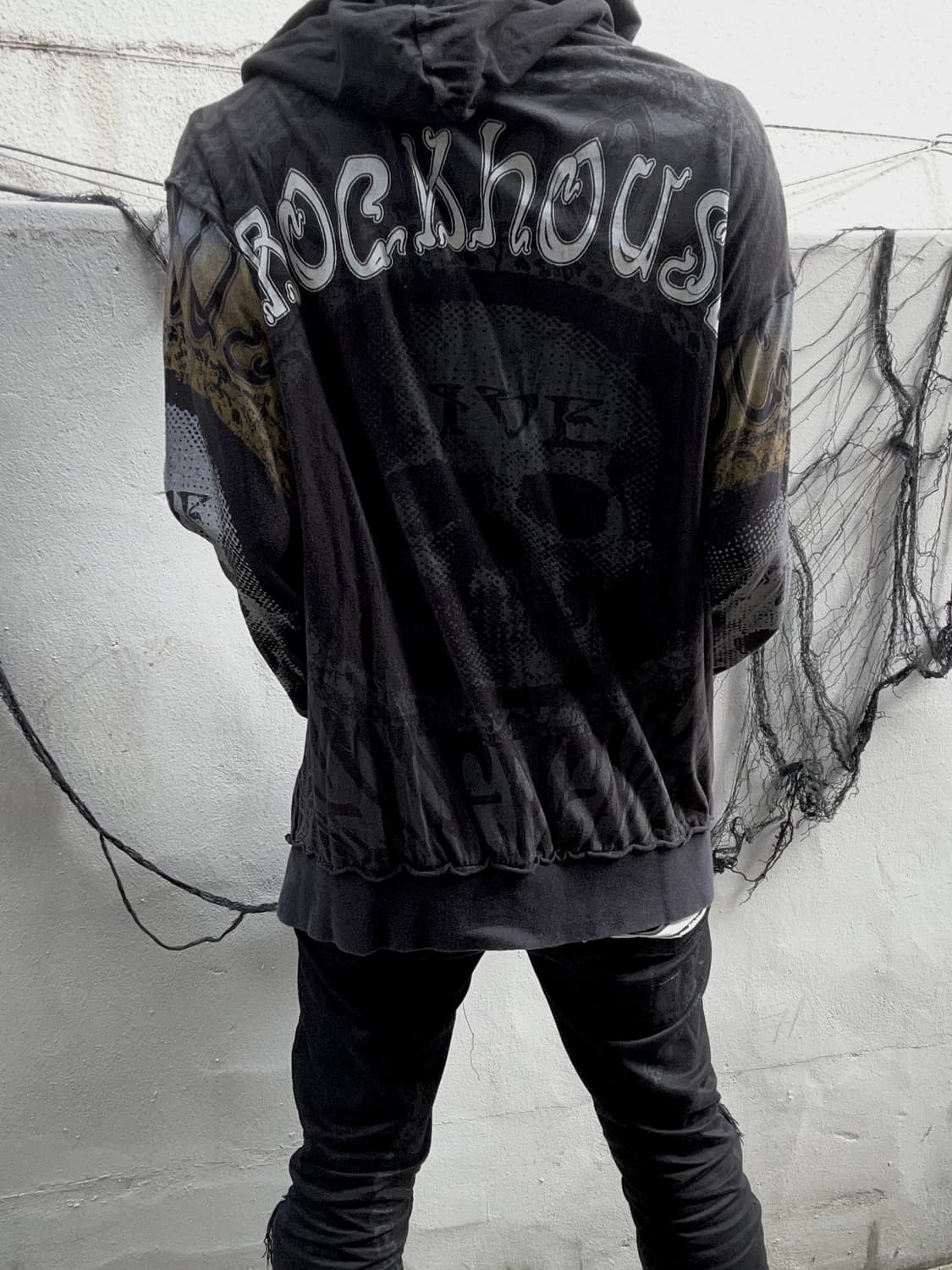 00s Vtg rock house 스컬 풀 프린팅 블랙 후드집업 상품이미지2