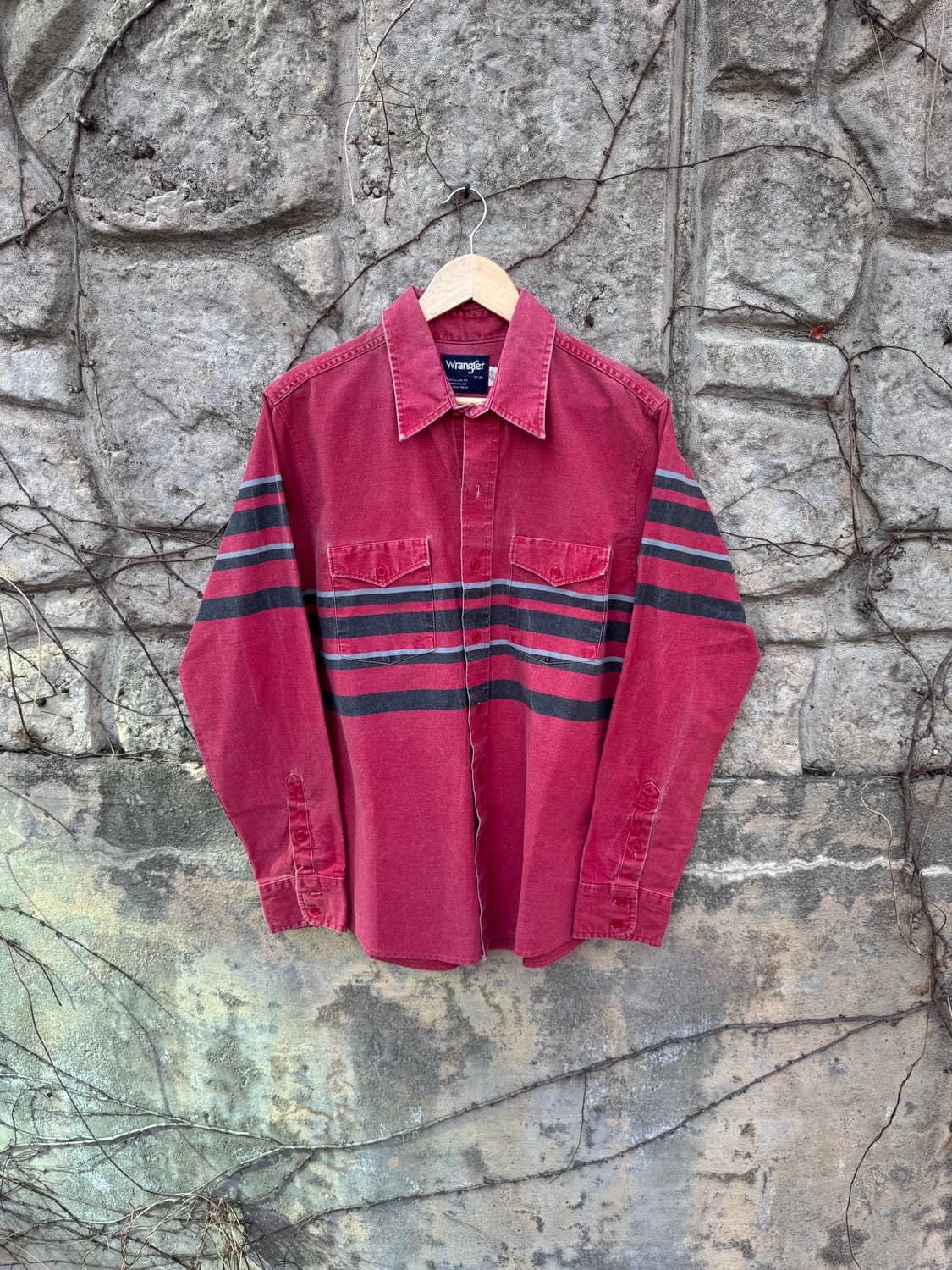 90s 랭글러 빈티지 브러쉬포퍼 페이딩 스트라이프 웨스턴 셔츠 상품이미지1