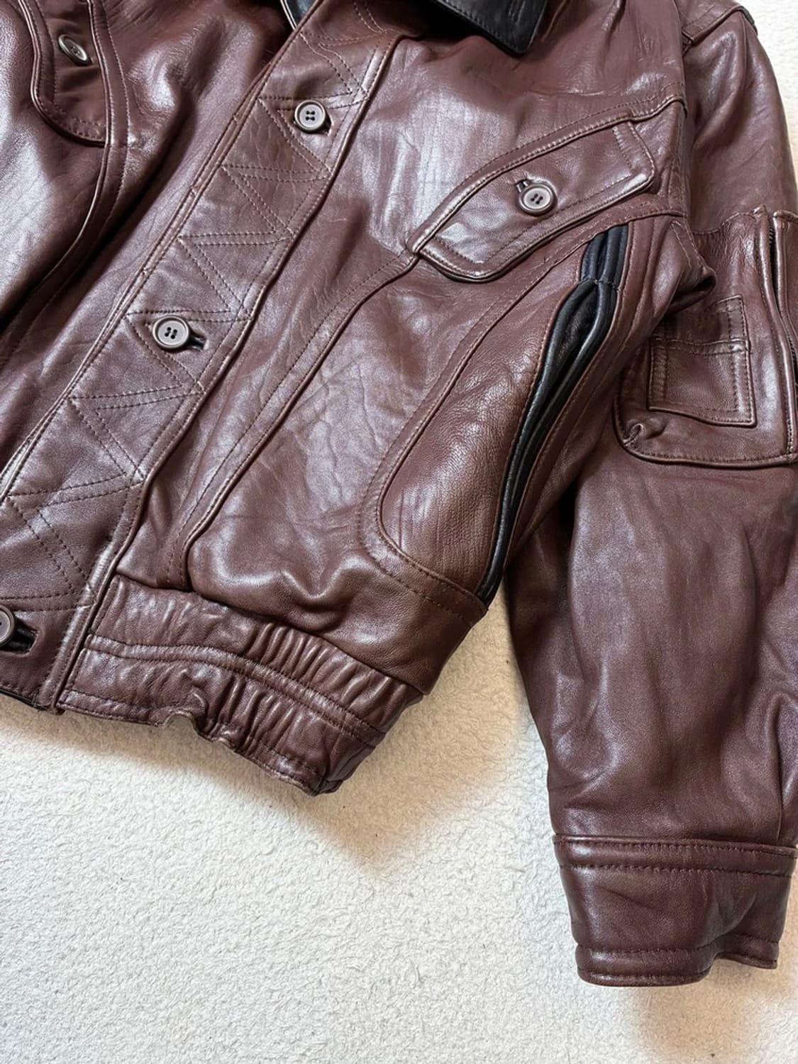 HANAL 80's A-2 레이어드 하이넥 양가죽 봄버 자켓 PN7423 상품이미지4