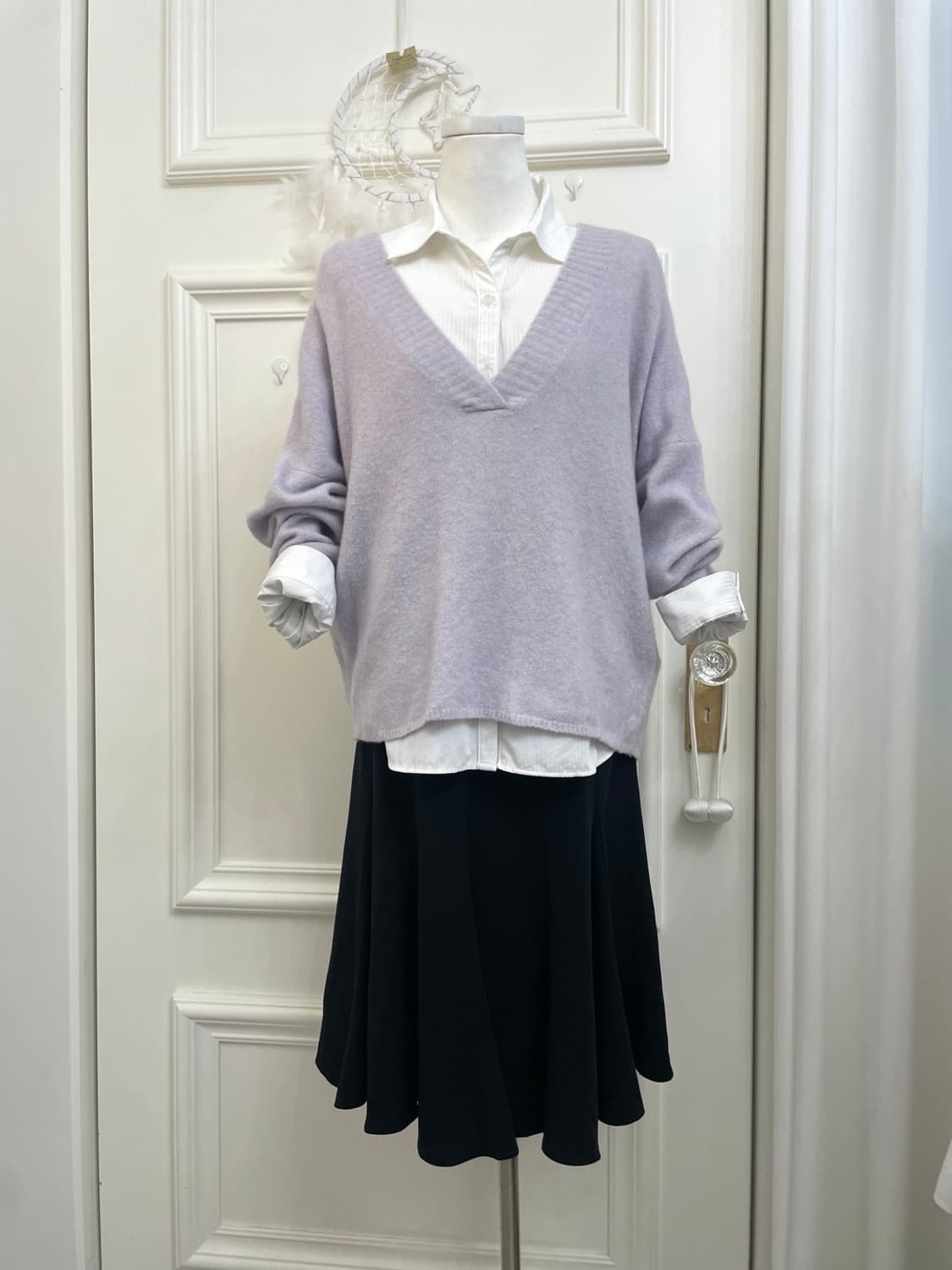 lavender v-neck soft sweater&white basic 상품이미지2