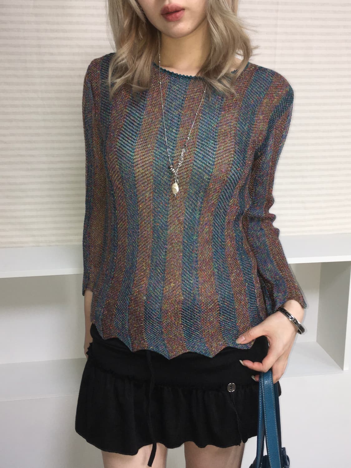 jpn vintage blue green bokashi slim knit 상품이미지2