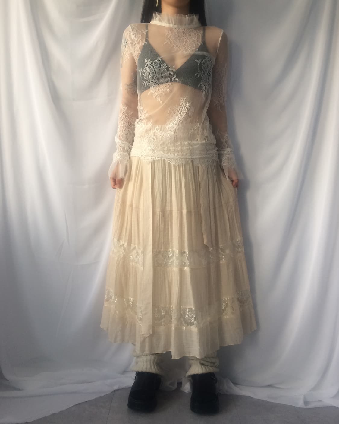Tied Lace layer long skirt 상품이미지6
