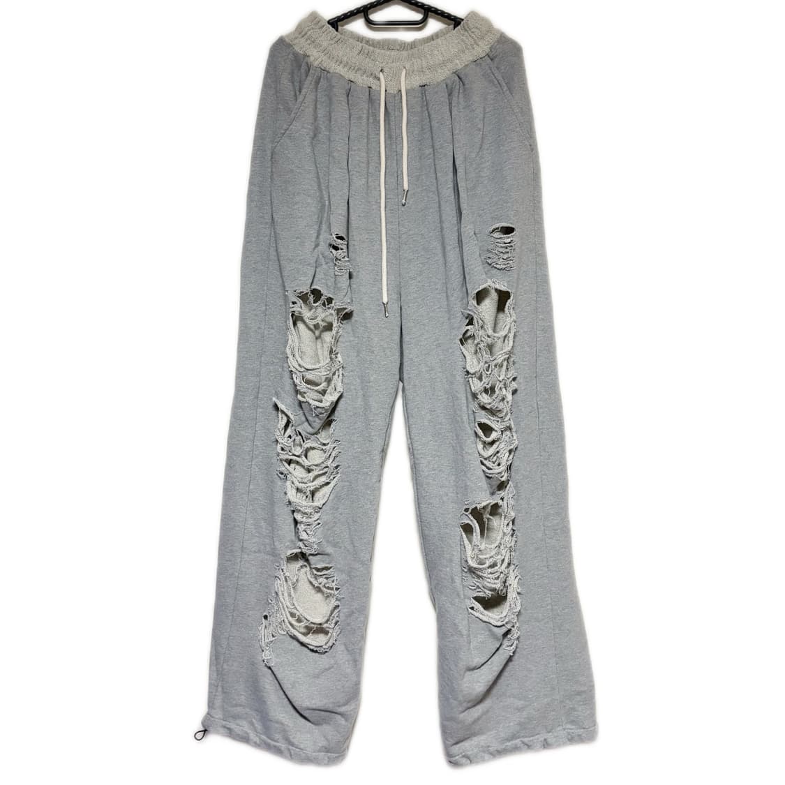 무배)남녀공용 ) 데미지 찟청 배색 트레이닝 팬츠 스트링조절가능 상품이미지6