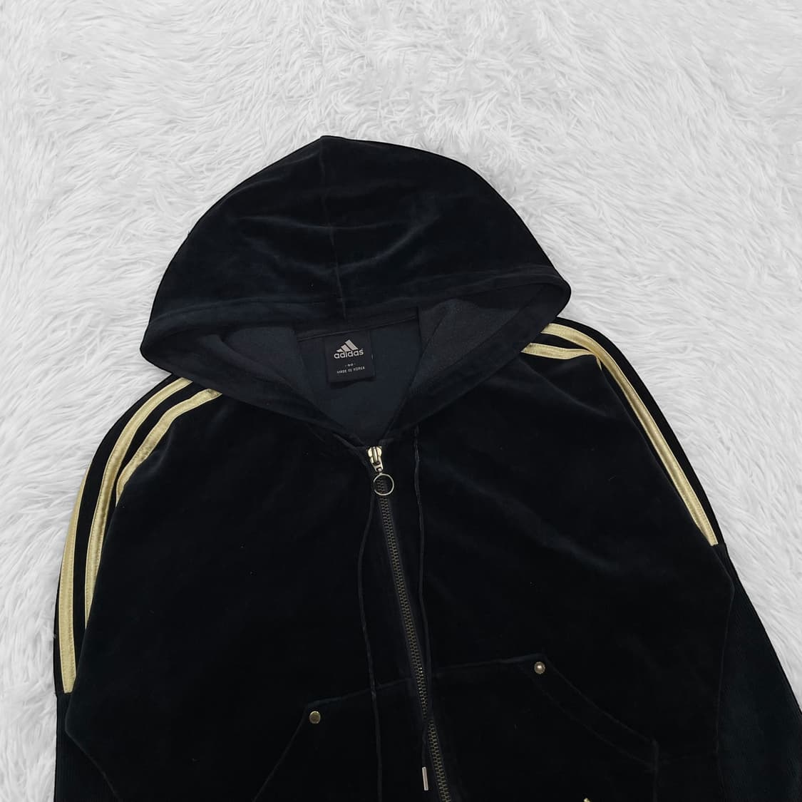아디다스 벨루어 후드집업 블랙 상품이미지3