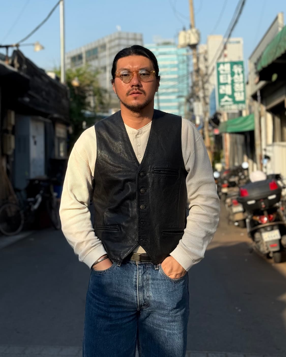 80-90‘s 유럽 빈티지 카우하이드 플라잉 베스트 M 상품이미지7