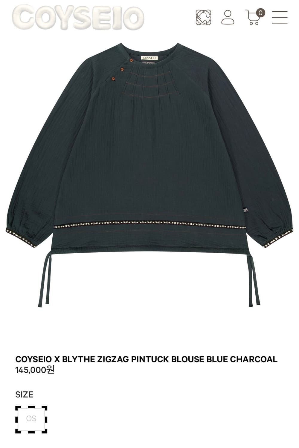 COYSEIO X BLYTHE ZIGZAG PINTUCK BLOUSE B 상품이미지1