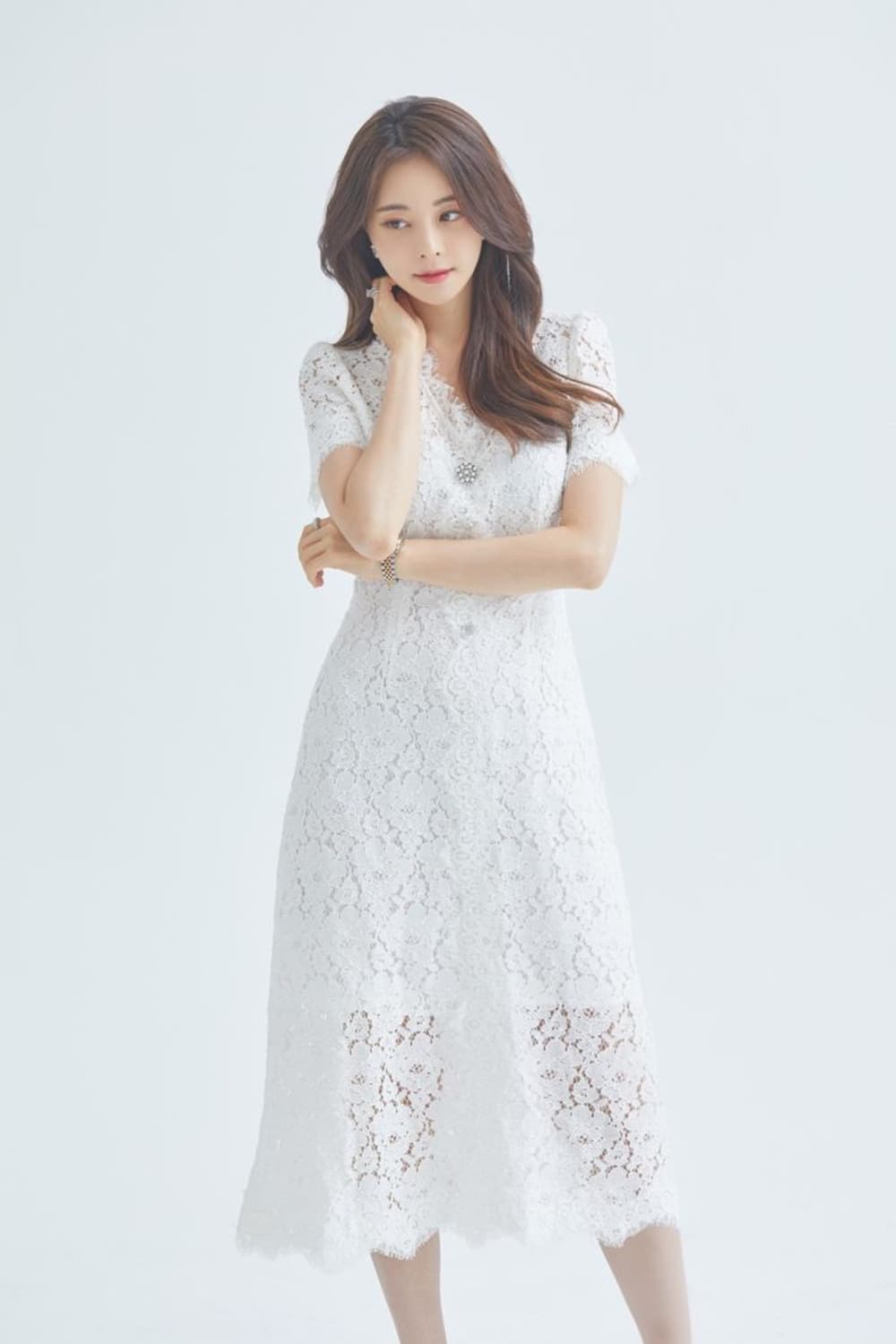 로아르 IROA 레이스 큐빅 아이보리화이트 셀프웨딩2부 드레스 원피스M  상품이미지3