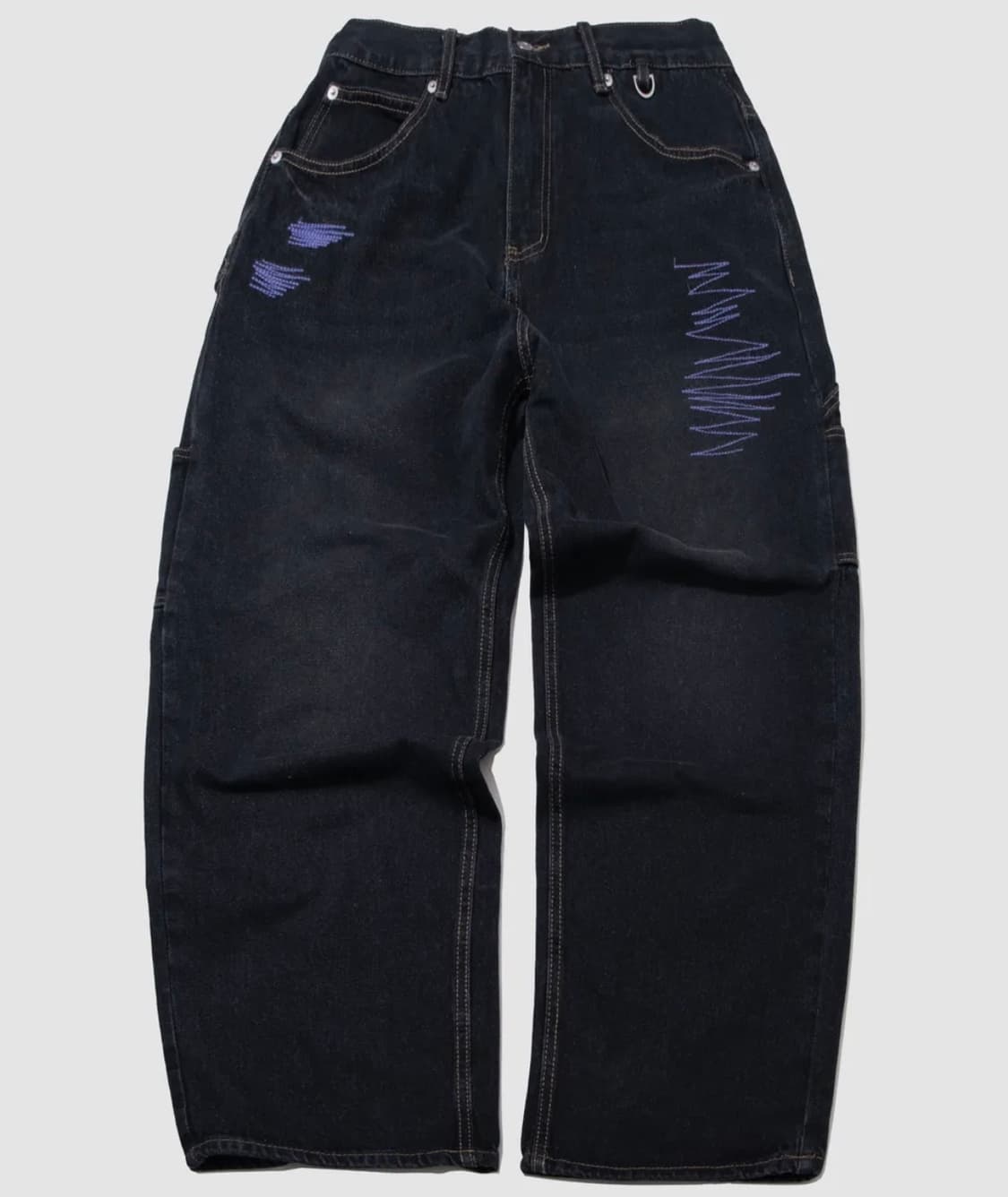 스티치 포인트 벌룬 데님 워싱 팬츠 (흑청) 상품이미지1