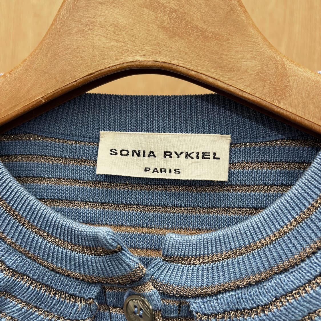 소니아 리키엘 라운드넥 니트 가디건 러플 골드 스트라이프 디테일 블루 상품이미지8