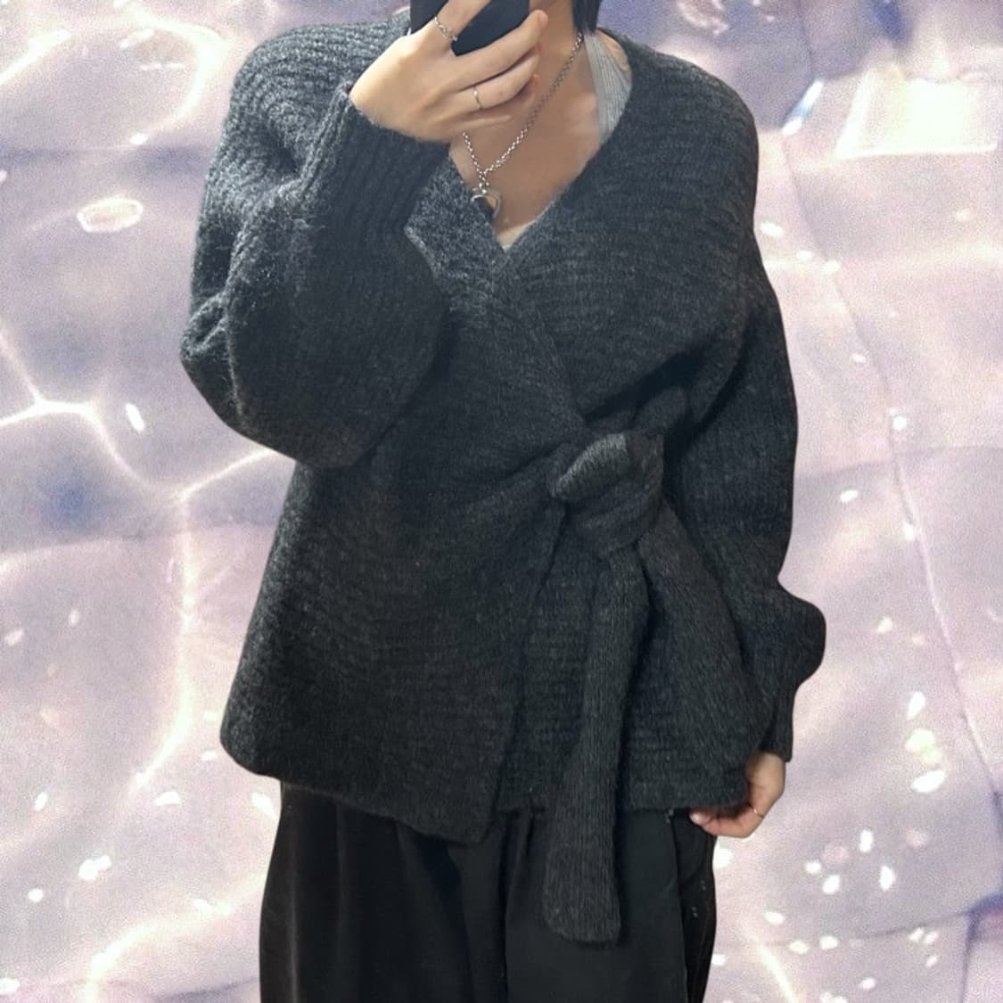 COS 코스 청키 울 랩 가디건 니트 그레이 차콜 챠콜 L  상품이미지6