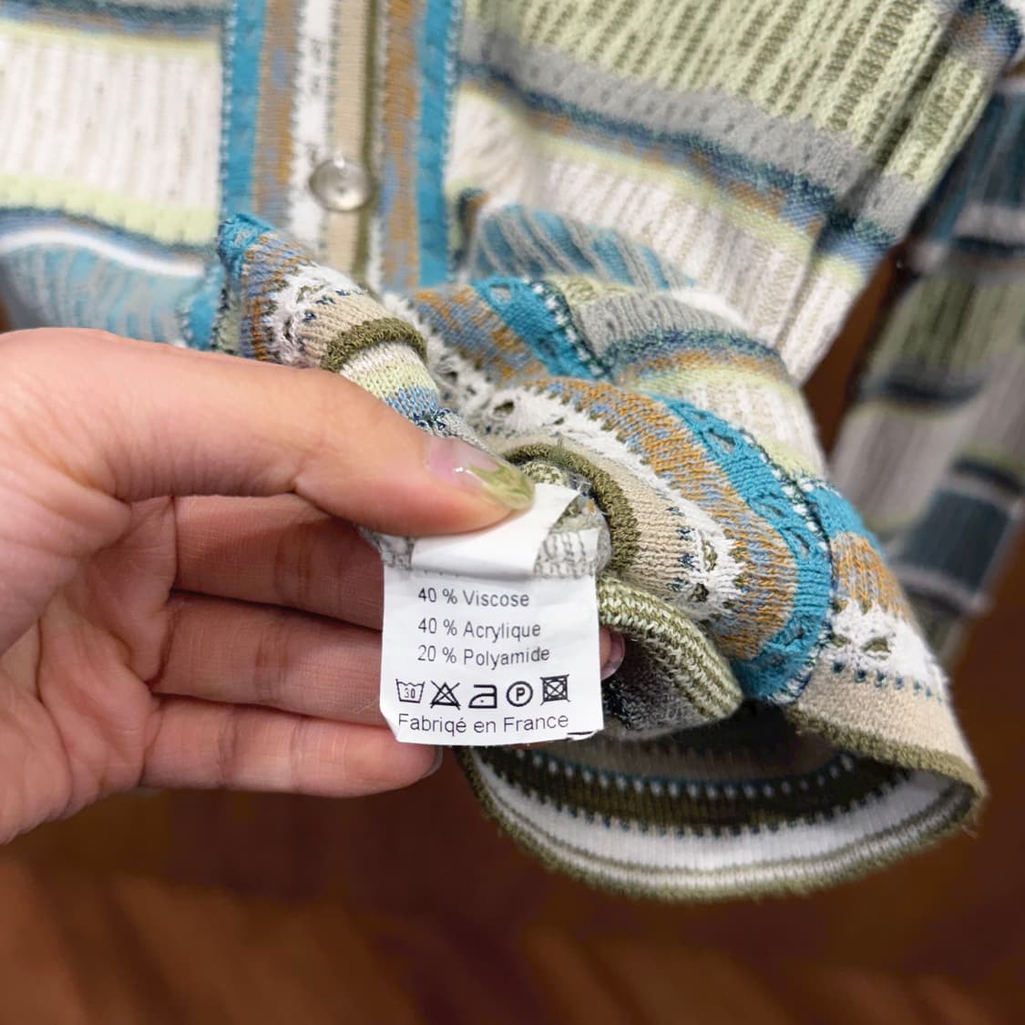 캐서린 안드레 스트라이프 니트 가디건 멀티 텍스처 배색 디테일 민트 블루 상품이미지7