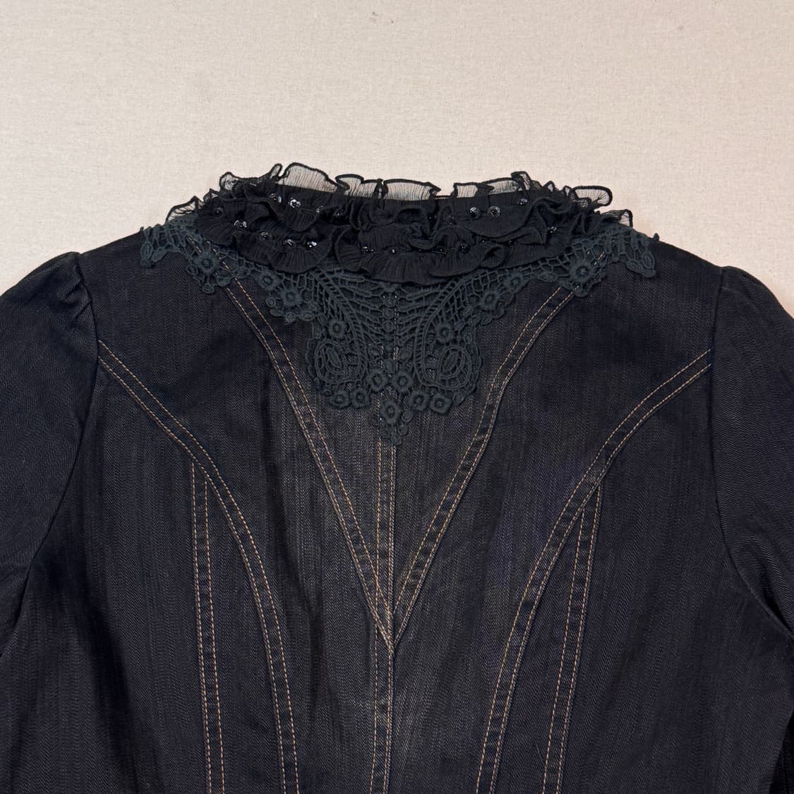 M) Milano 1th 프릴 & 레이스 디테일 벨슬리브 데님 자켓 상품이미지7