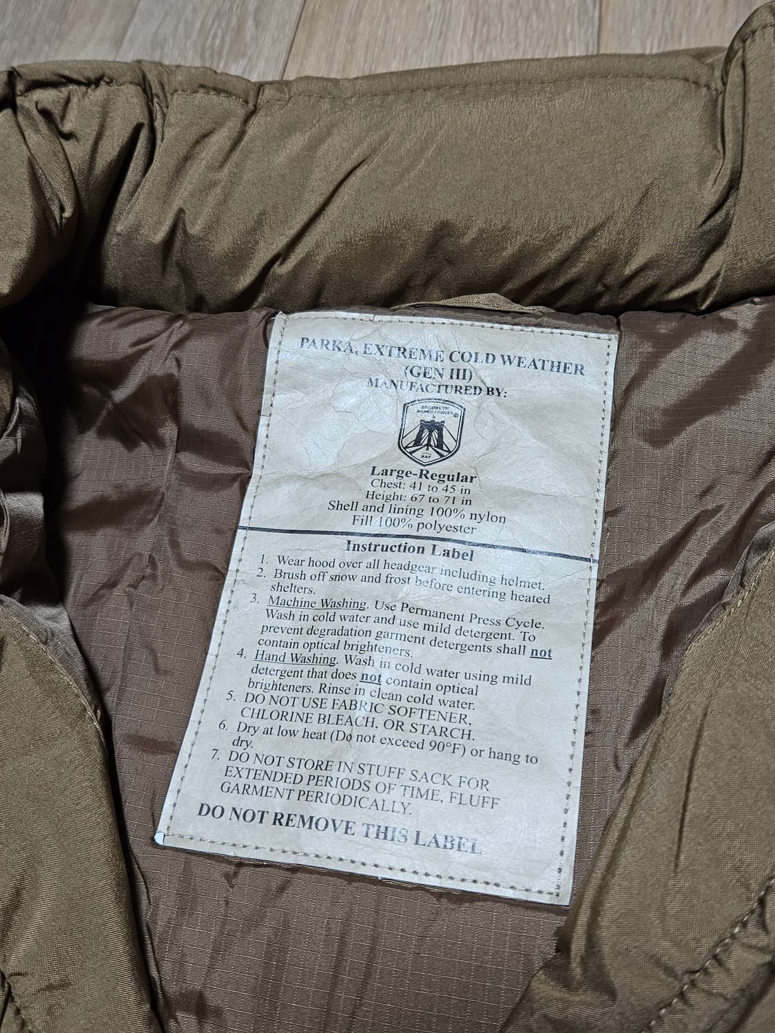 미군 BAF 프리마로프트 레벨7 패딩 탄 컬러 상품이미지3