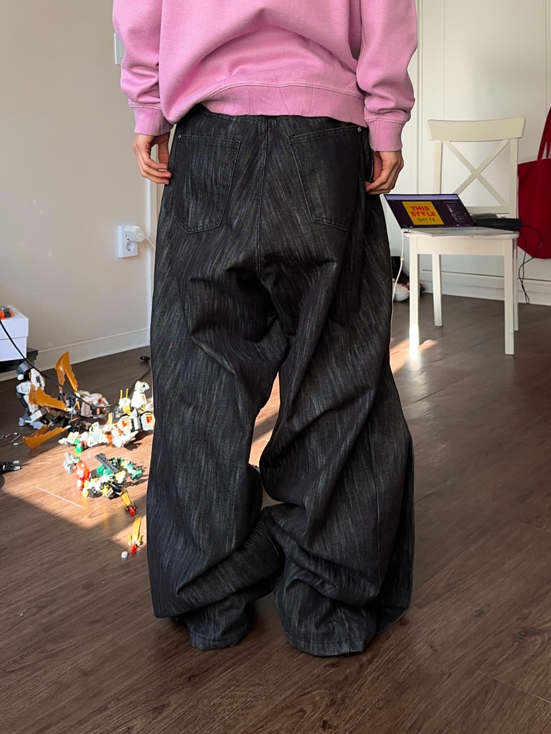 DNSR 버티컬 스트라이프 루즈 와이드 진 상품이미지7