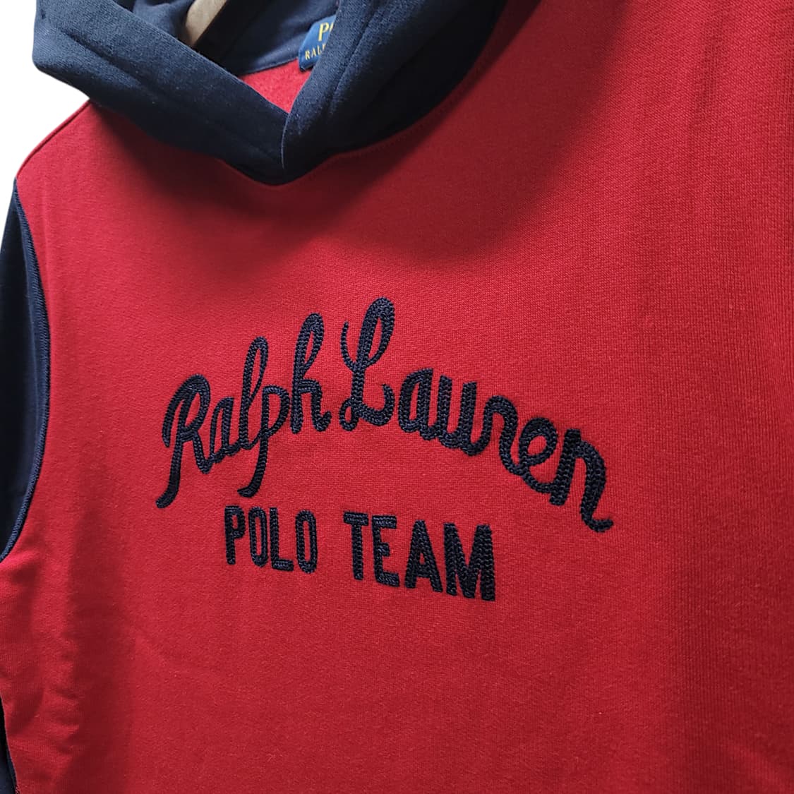 [M] 폴로 레드&네이비 기모 폴로 팀 로고 후드 티셔츠 상품이미지5