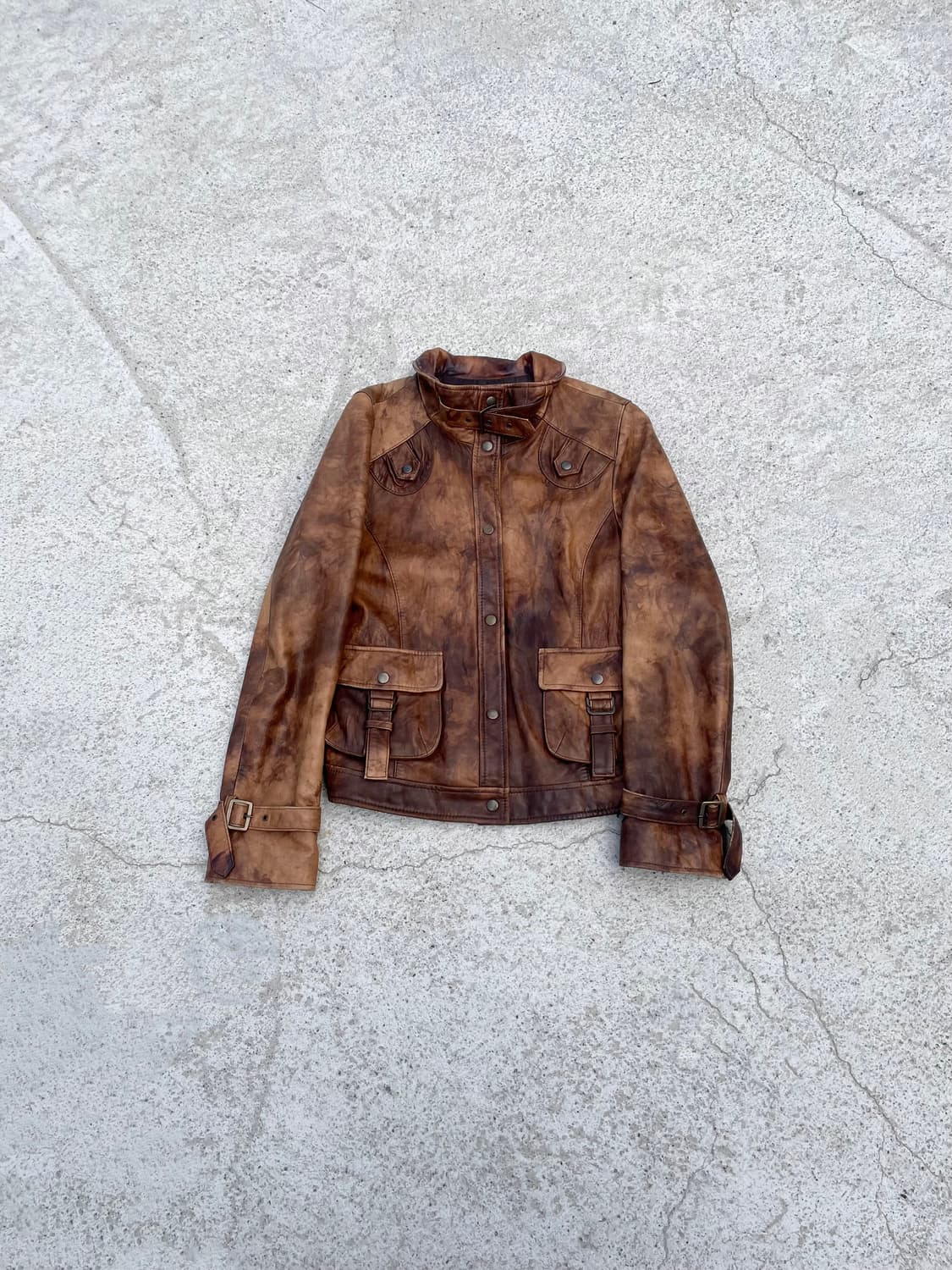 Brown washing sheepskin leather jacket 상품이미지3