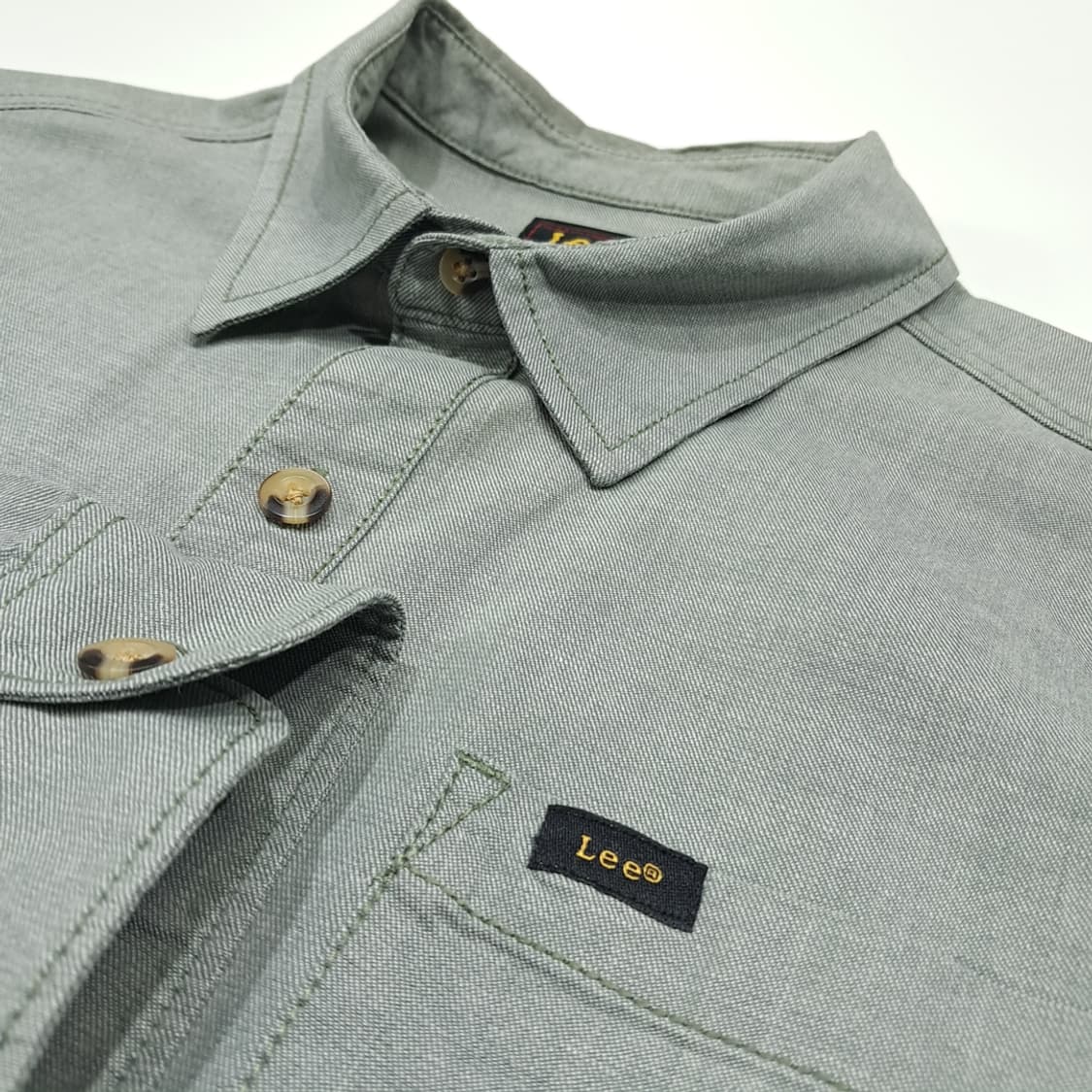 CL497 L 리 코튼스판 트윌 로고탭 세이지그린 셔츠 남방 상품이미지4