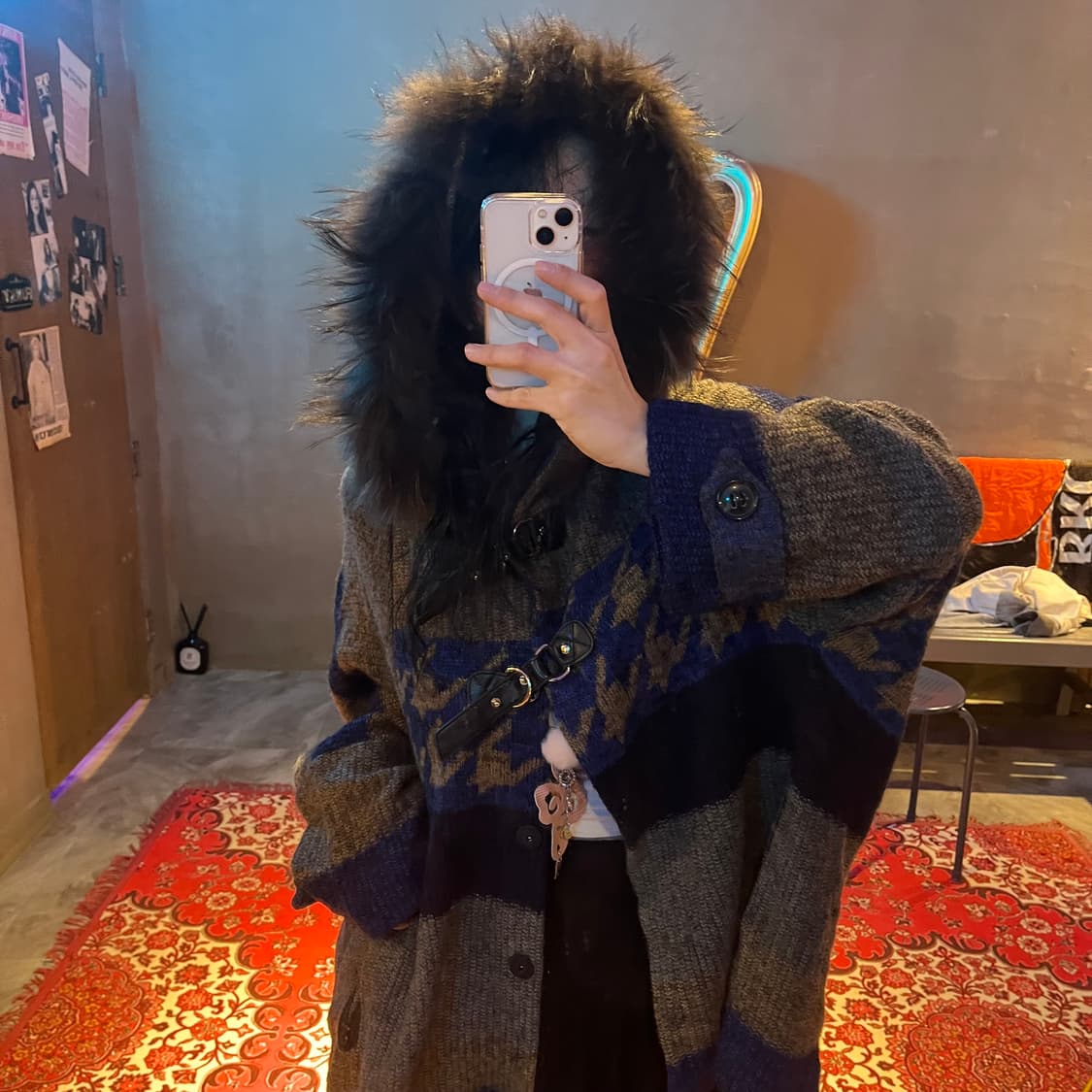 케이프 퍼 니트가디건 상품이미지5