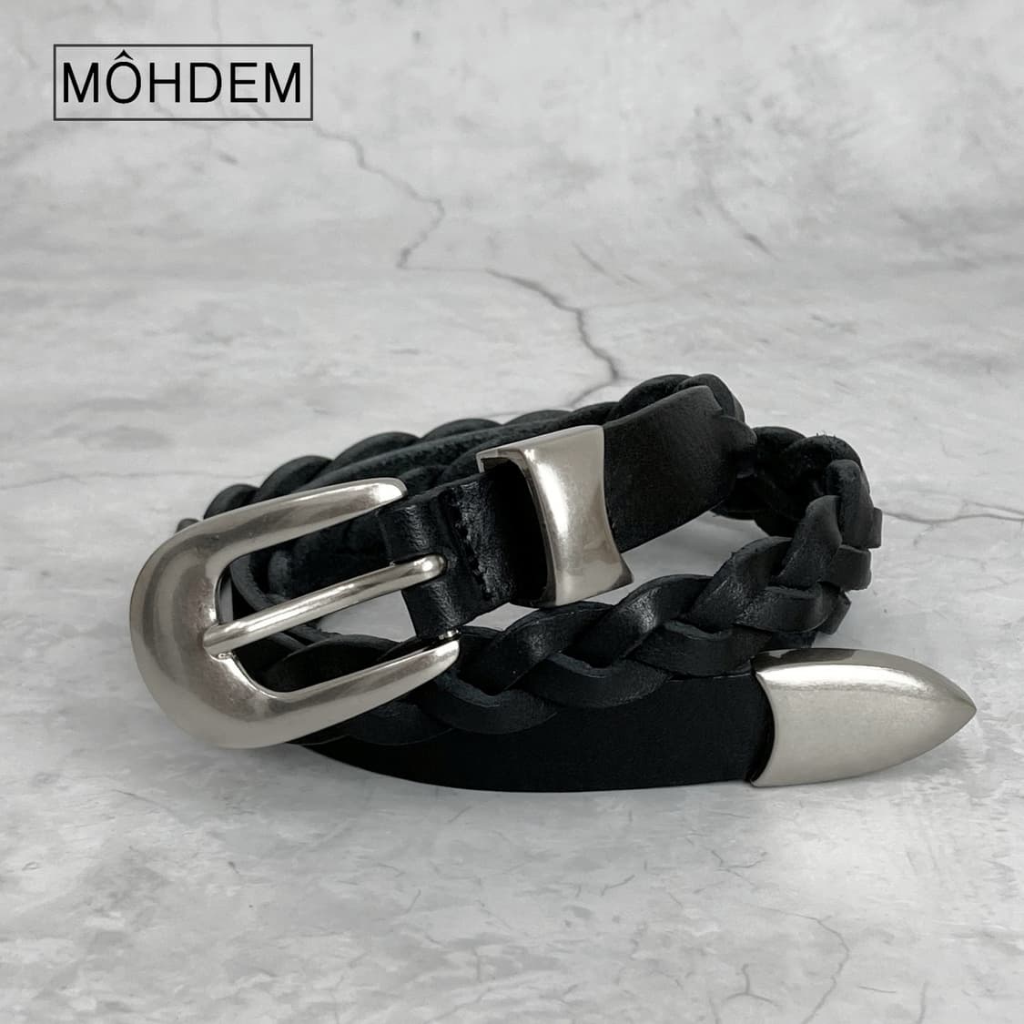 [Unisex] 하프 위빙 이태리 가죽벨트 블랙 상품이미지8