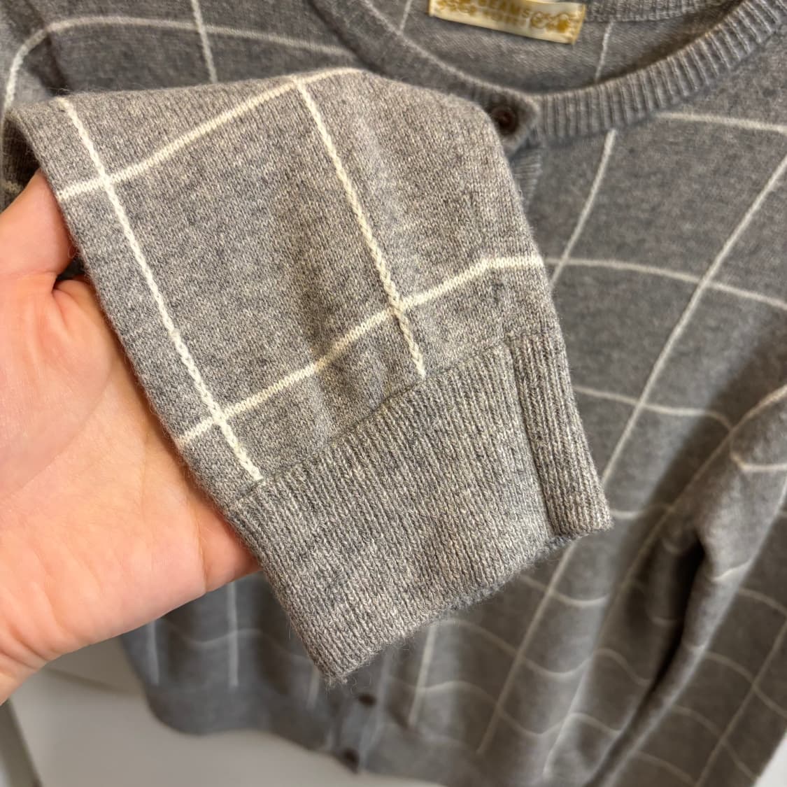 일본 빔즈하트 BEAMS 회색 체크 울혼방 가디건 상품이미지4