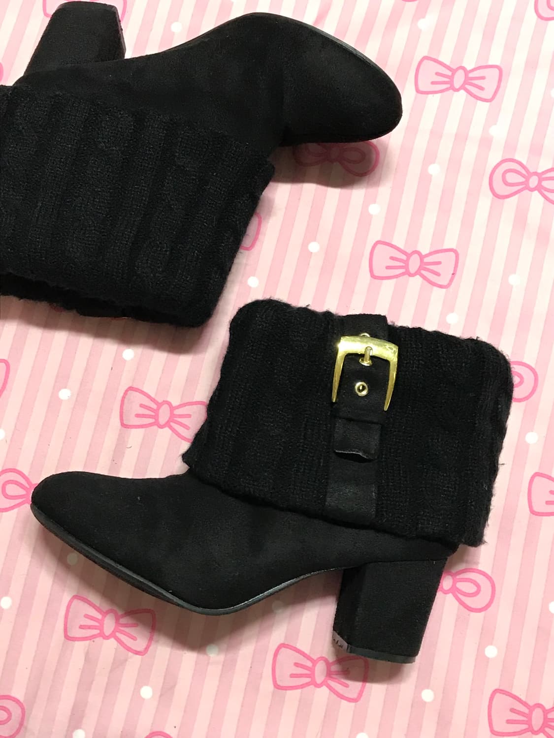 블랙 스웨이드 니트 버클 앵클부츠 갸루신발 상품이미지2