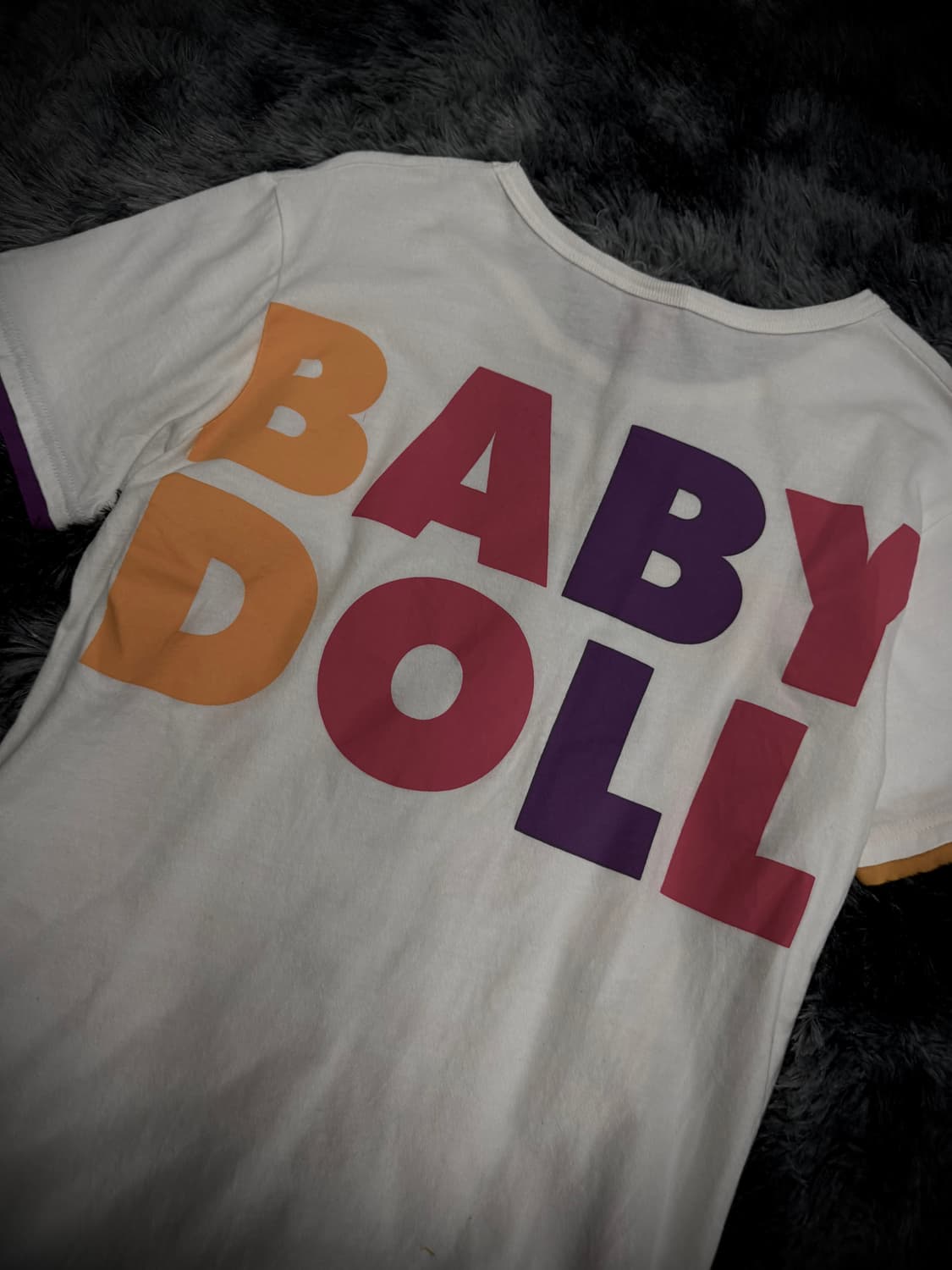 Baby Doll 키치 배색 레터링 왕관 프린팅 반팔티 상품이미지4