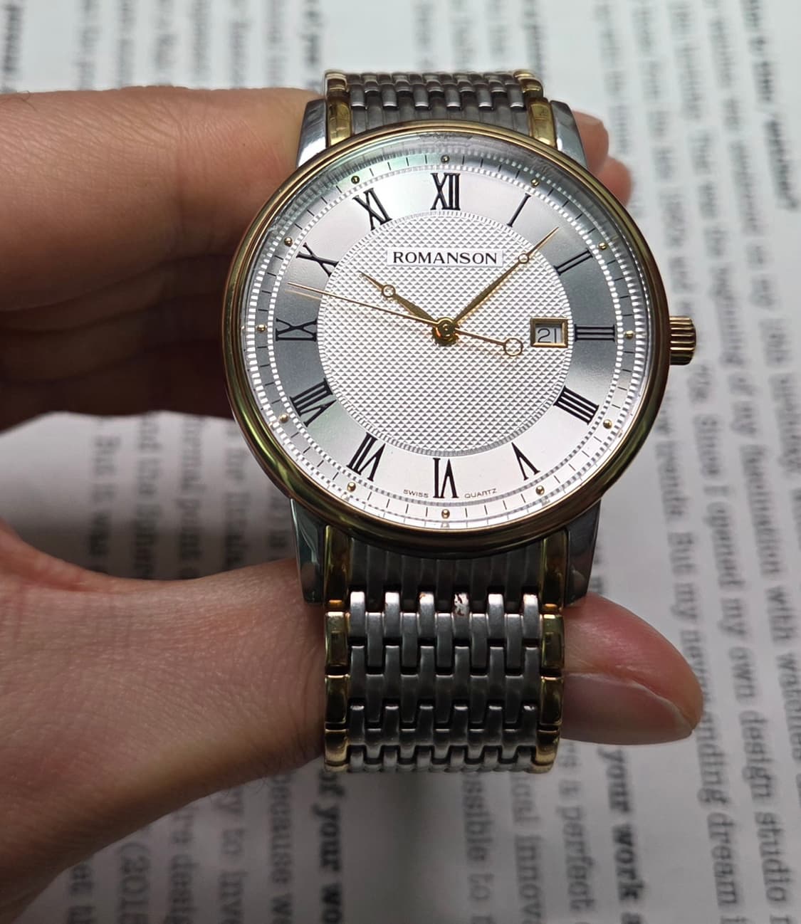 빈티지 로만손 기요쉐다이얼 콤비 쿼츠 드레스워치 남성용 브레이슬릿 ver 상품이미지3