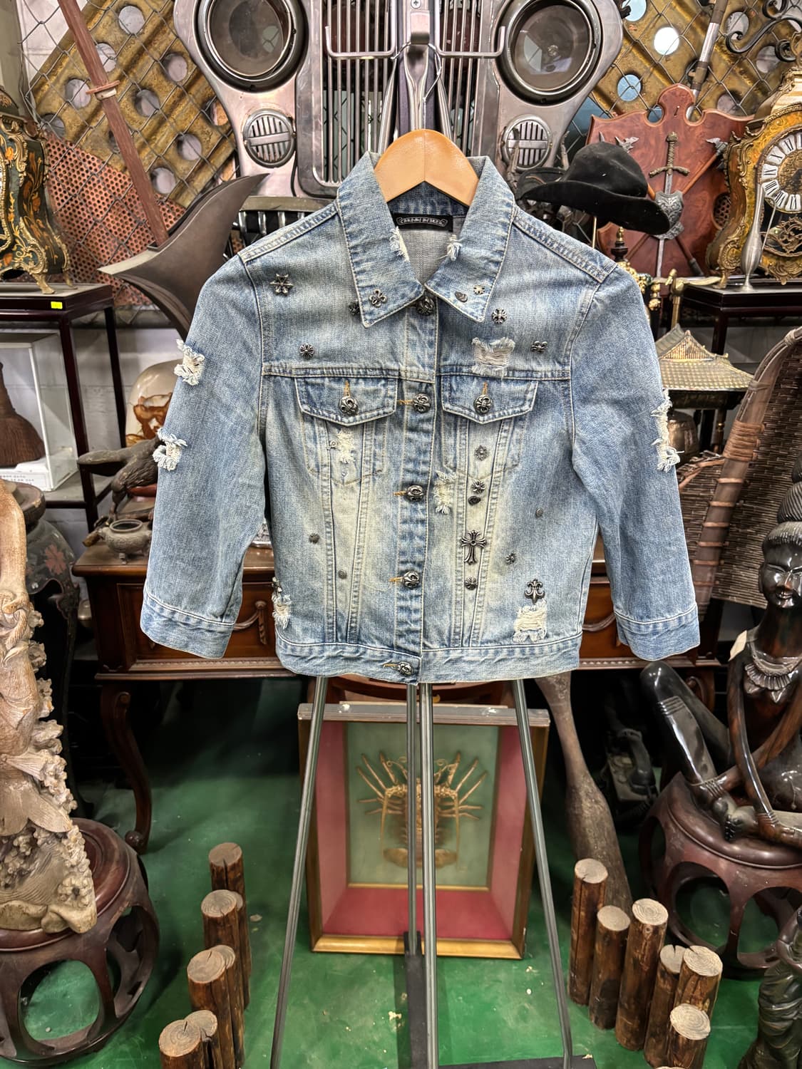 찡 장식 빈티지 데미지 워싱 크롭 데님 청 자켓 상품이미지1