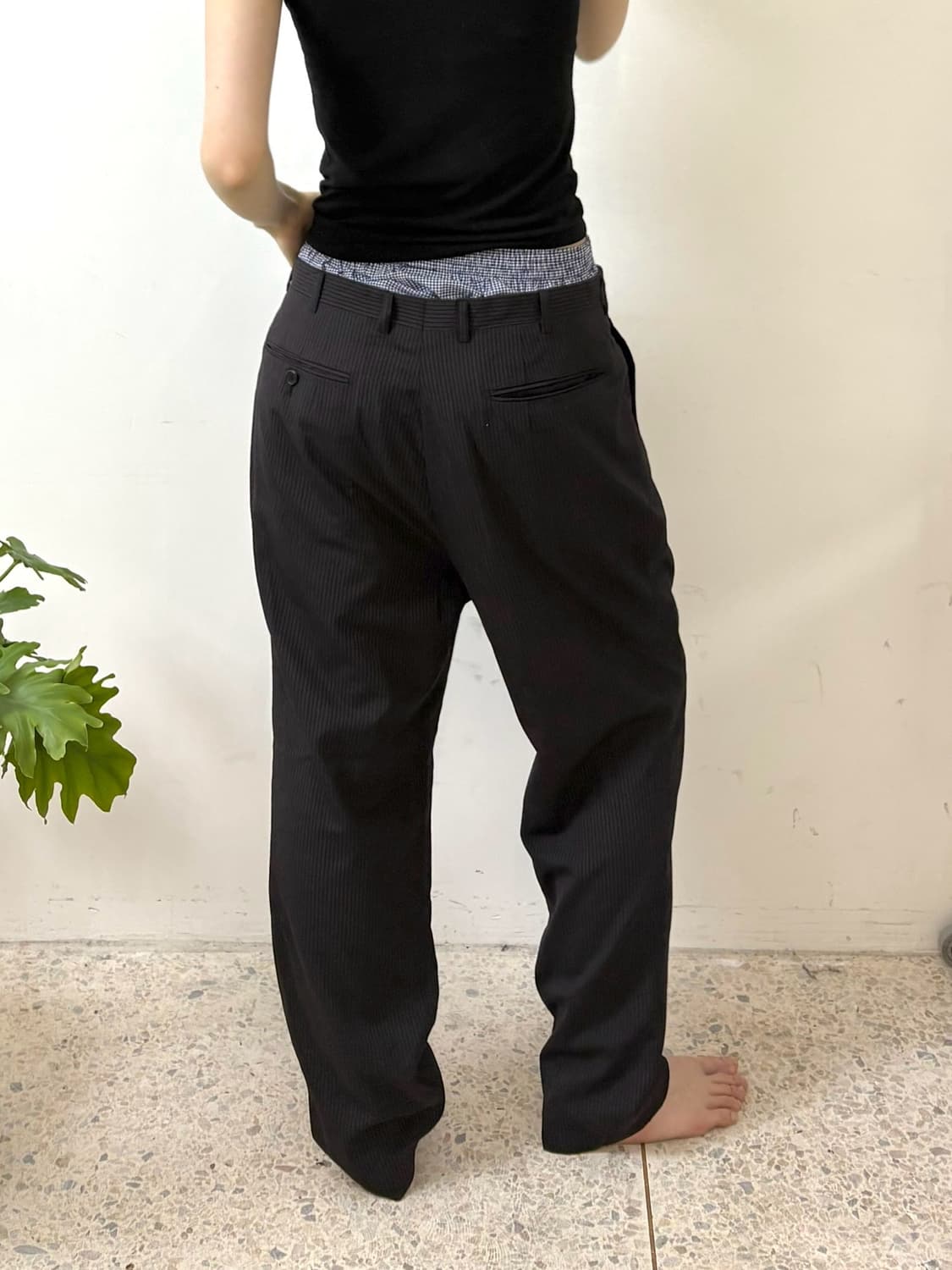 90‘s 입생로랑 스트라이프 투턱 슬랙스 상품이미지2