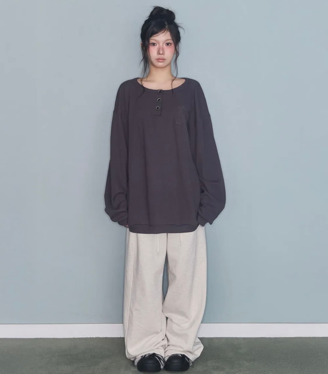 미레코 심볼 피그먼트 와플 티 차콜 상품이미지1