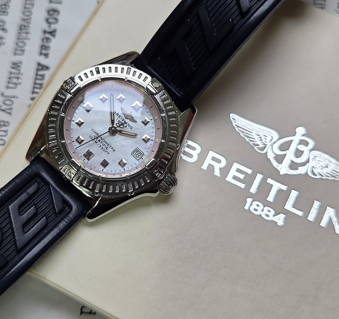 레어] 브라이틀링 칼리스티노 핑크자개 크로노미터 쿼츠 스틸 여성용 풀셋 상품이미지2