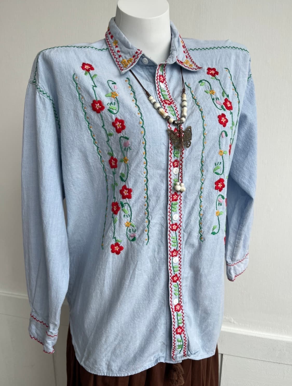 JOHN MALLORY 데님 자수 셔츠 블라우스 상품이미지3