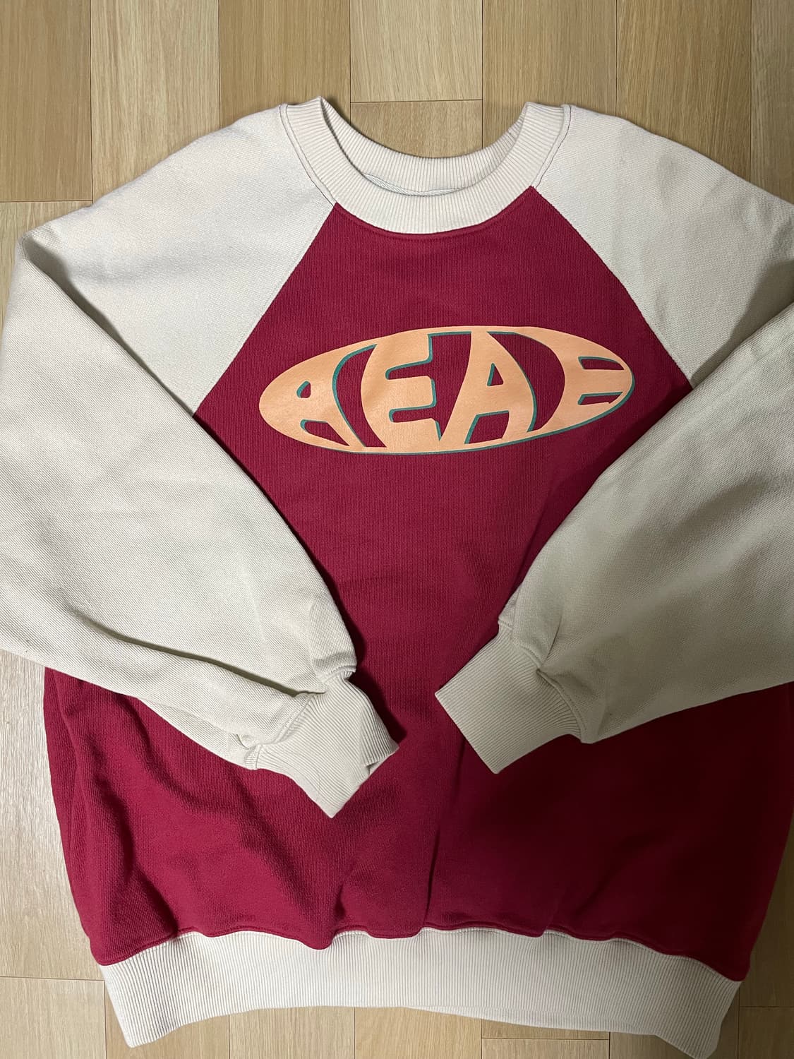 AEAE 빈티지 로고 래글런 스웨트셔츠 베이지버건디 상품이미지4
