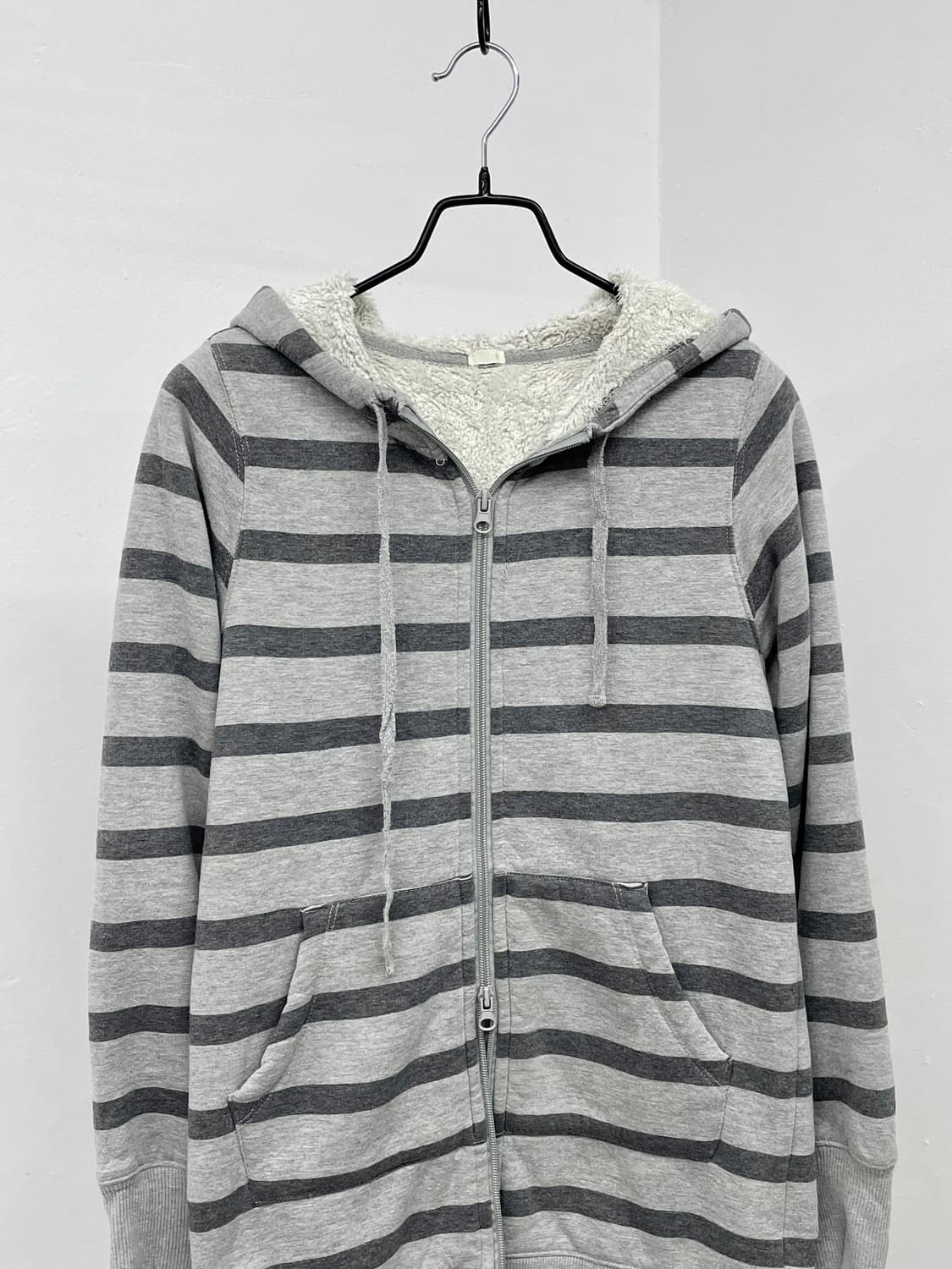 너드 스트라이프 투웨이 퍼 후드집업 상품이미지5