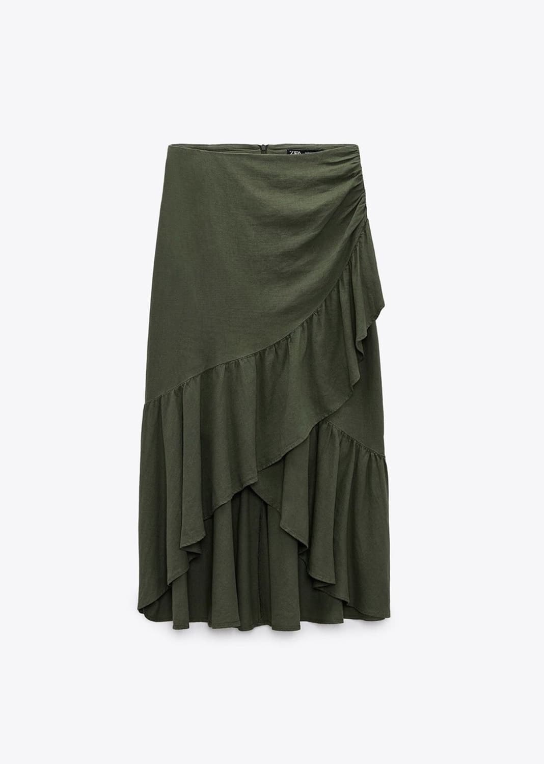 ZARA 자라 리넨 러플 미디 스커트 카키 상품이미지1