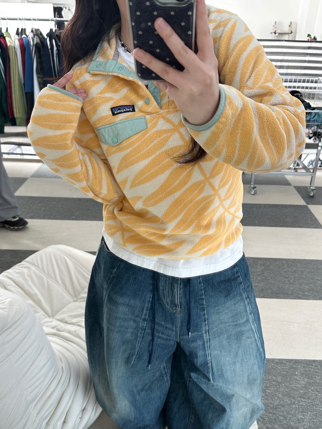 파타고니아 신칠라 옐로우 패턴 스냅 플리스  상품이미지1