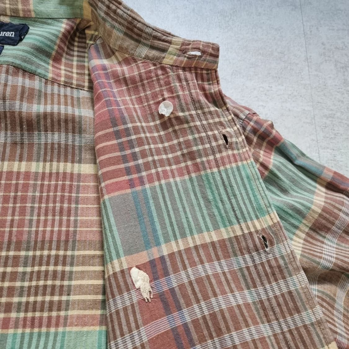 70s USA 폴로 랄프로렌 마드라스 체크 셔츠 L sz 상품이미지8