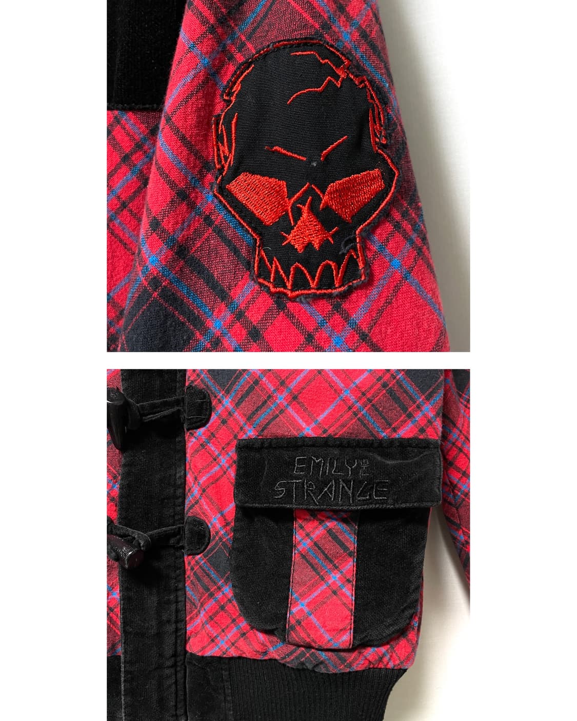 에밀리더스트레인지 여성 코듀로이 체크 펑크 스컬 더플 점퍼 M _ 레드 상품이미지3