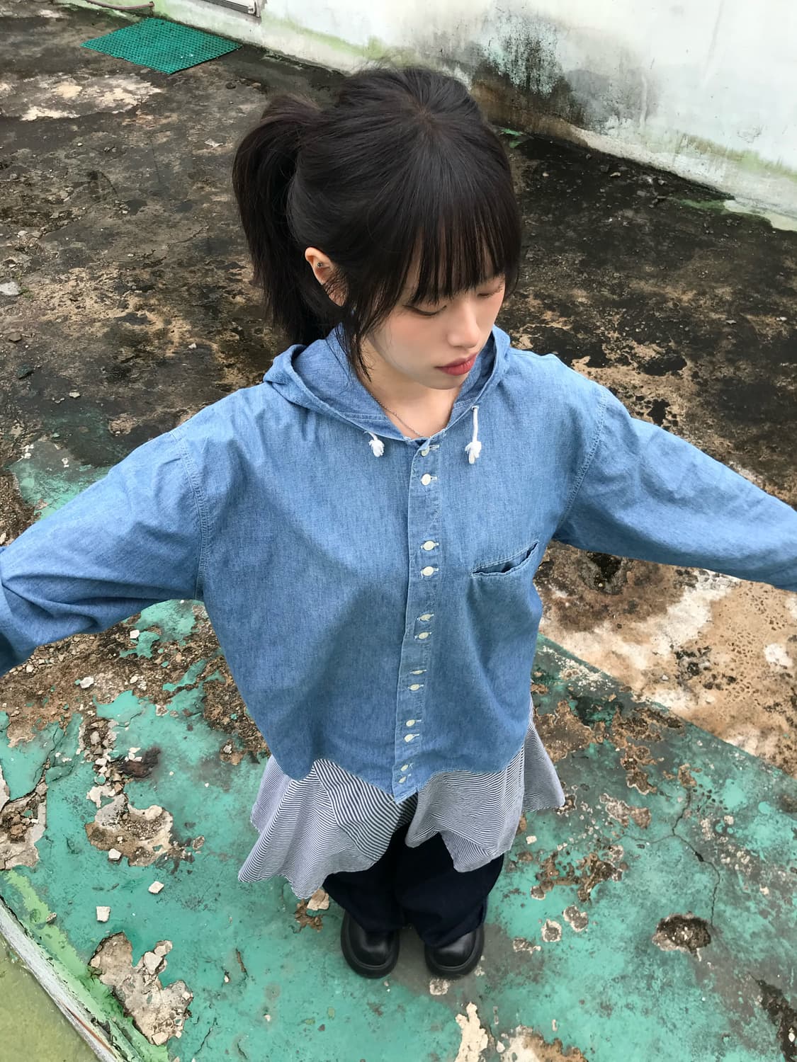 Spirit House Vintage 데님 후드 셔츠 상품이미지3