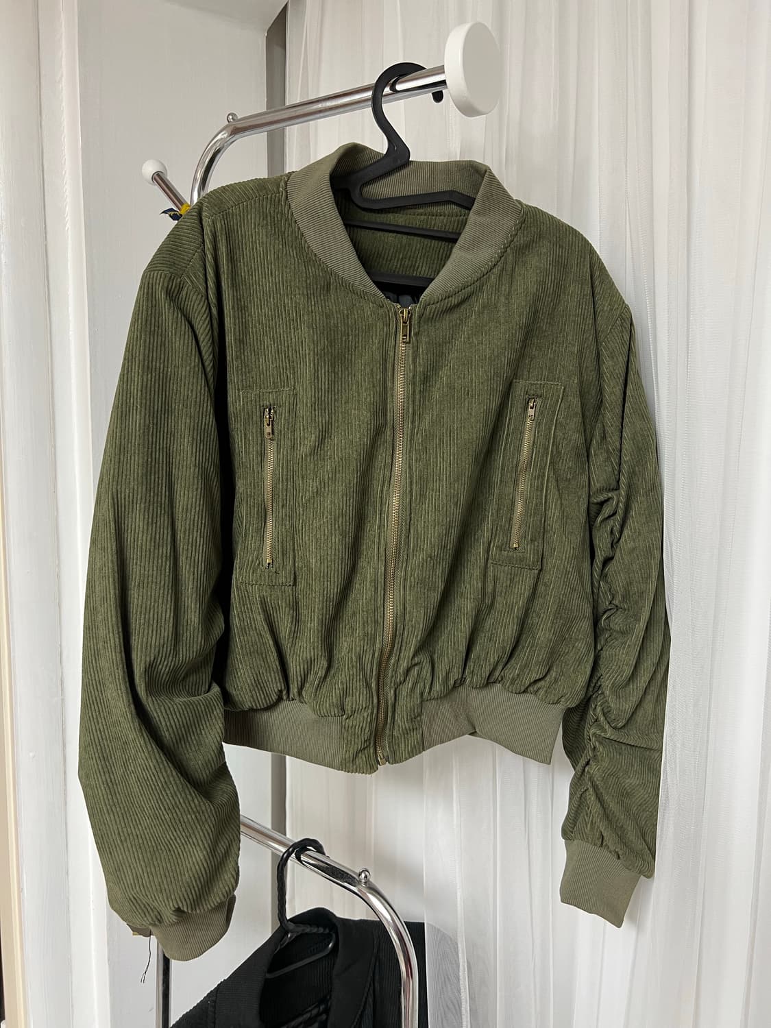 [새상품]항공 골덴 셔링봄버 자켓 카키 블랙 상품이미지6